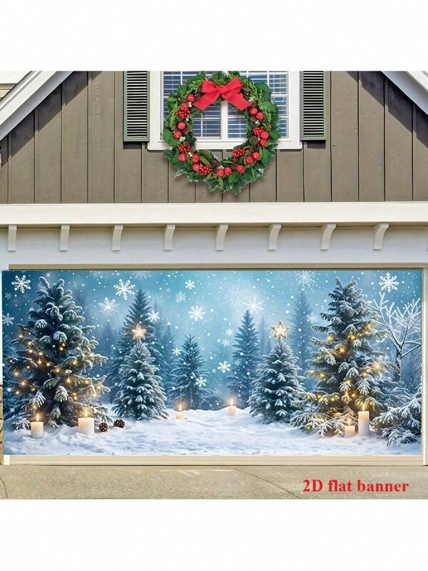 1个2D平面横幅，车库门遮挡横幅，采用涤纶材质，适用于家庭、户外、花园、车库、商业门、节日派对背景布局
