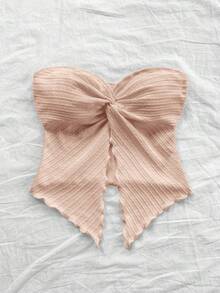 SHEIN Áo hai dây dáng rộng, tối giản, thoải mái cho bé gái tuổi teen, vạt áo bất đối xứng. - Màu Khaki - Xem 4