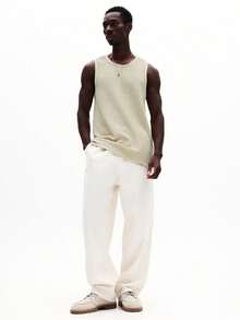 SUMWON 男士无袖纹理针织背心 圆领 休闲 夏季度假 沙滩 轻薄 日常必备 基本款 纯色 - 卡其色 - 查看 3