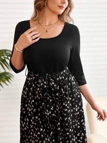 EMERY ROSE Đầm nữ cỡ lớn phối màu, cổ tròn, thanh lịch, thắt eo, thích hợp mặc hàng ngày. - Nhiều màu - Xem 7