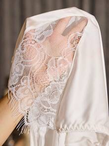 SHEIN Sexy Women's Lace Trim Camisole Nightgown, Sheer Alluring Intimate Sleepwear - White - View 8