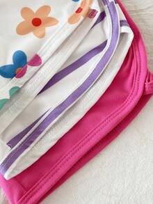 SHEIN 3件套女婴夏季休闲纯色罗纹连体衣，蝴蝶印花，3D蝴蝶结装饰，无袖 - 彩色 - 查看 5