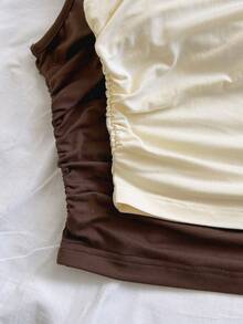 Soleia 2 piezas Blusa casual de mujer con hombros fruncidos y nudo retorcido, versátil para citas y salidas - Multicolor - Ver 4