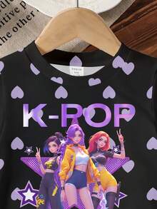 Toddler Girls' Casual Comfortable Elegant Cute, Girl Group Heart & Letter Print Round Neck Short Sleeve T-Shirt - Multicolor - View 5