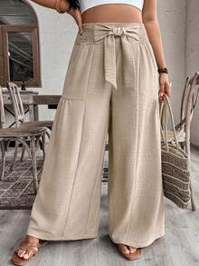 EMERY ROSE Damen Große Größen einfarbige Loose Fit Hose mit Kordelzug und weitem Bein, Frühling & Herbst - Aprikosenfarben - Übersicht 5