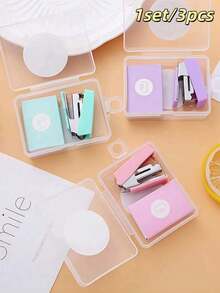 1个/3个超小型可爱订书机，带订书钉，学习用品，送给朋友和同学的小礼物，返校季，圣诞节 - 彩色 - 查看 12