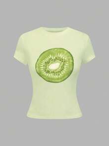 SHEIN Women's Printed Round Neck Short Sleeve Casual Versatile T-Shirt - Multicolor - View 5