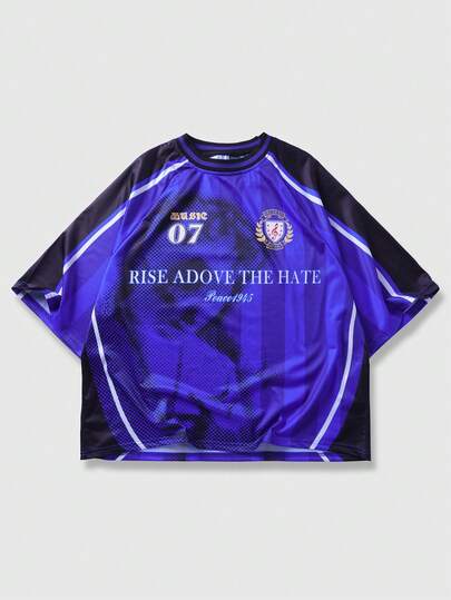 ROMWE MEN Men's Casual Round Neck Letter & Number Print Short Sleeve T-Shirt