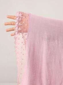 Yasmyna 纯色拼接刺绣花卉饰边粉色长袍，配头巾 - 粉色 - 查看 9