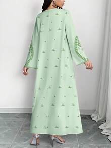 SHEIN Najma Women's Floral Vine Pattern Digital Print V-Neck Long Sleeve Elegant Arabic Style Maxi Dress, Spring - Multicolor - View 2