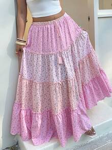 Sunnyshic 大码女式休闲度假浪漫撞色碎花短袖夏季半身裙 - 彩色 - 查看 6