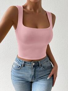 Chiquease 粉色露肤方领无袖背心，优雅百搭，适合舞会、派对、街头、生日、秋冬等各种场合，闪亮吸睛，也适合演唱会、夜店、约会等各种场合。 - 粉色 - 查看 3