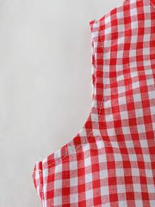 THE HAPPY LOOK Young Girl Red Classic Plaid Ruffle Hem Sleeveless Top With Strawberry Print And Wide Leg Pants 2 Pieces Set - Multicolor - View 6