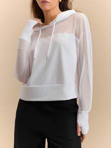 Firalyn Women's Solid Color Grid Splicing Hoodie, Fashion, Light Outdoor Sports - White - View 2