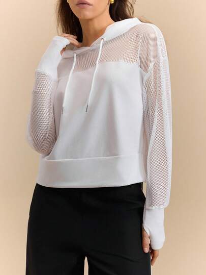 Hanevo Women's Solid Color Grid Splicing Hoodie, Fashion, Light Outdoor Sports