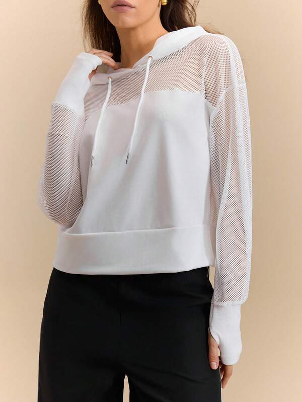 Hanevo Women's Solid Color Grid Splicing Hoodie, Fashion, Light Outdoor Sports