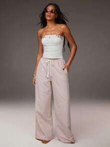 Athîral Women's Drawstring Waist Plaid Casual Versatile Commuting Wide Leg Pants - Multicolor - View 3