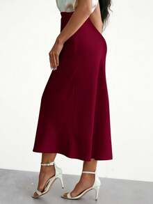 Aveloria Modichic 褶裥缎面半身裙，女士优雅褶皱设计，拉链长款常规版型，自然米色纯色女裙，春夏款，职业/商务/工作服 - 紅色 - 查看 2