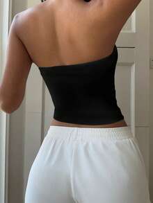 Aloruh 女士休闲碎花抹胸露脐上衣，适合夏季穿着 - 彩色 - 查看 2