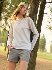 Exploreva Pantalones cortos casuales y de exterior de unicolor para mujer con bolsillos - Gris - Ver 7