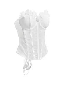 SHEIN White Strapless Lace Corset Top With Flower Details Vintage Style Regular Length For Women - White - View 4
