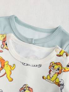 Newborn Baby Long Sleeve Jumpsuit Set, Cute Lion Cartoon Design, Soft & Comfortable Fabric, Suitable For Spring/Summer Wear - Multicolor - View 7