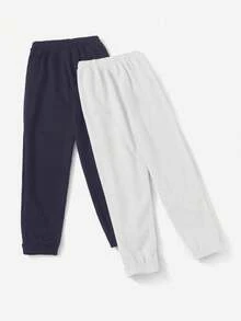 SHEIN Cottnline 2 Pcs Drawstring Waist Slant Pocket Cargo Jogger Pants - Multicolor - View 2