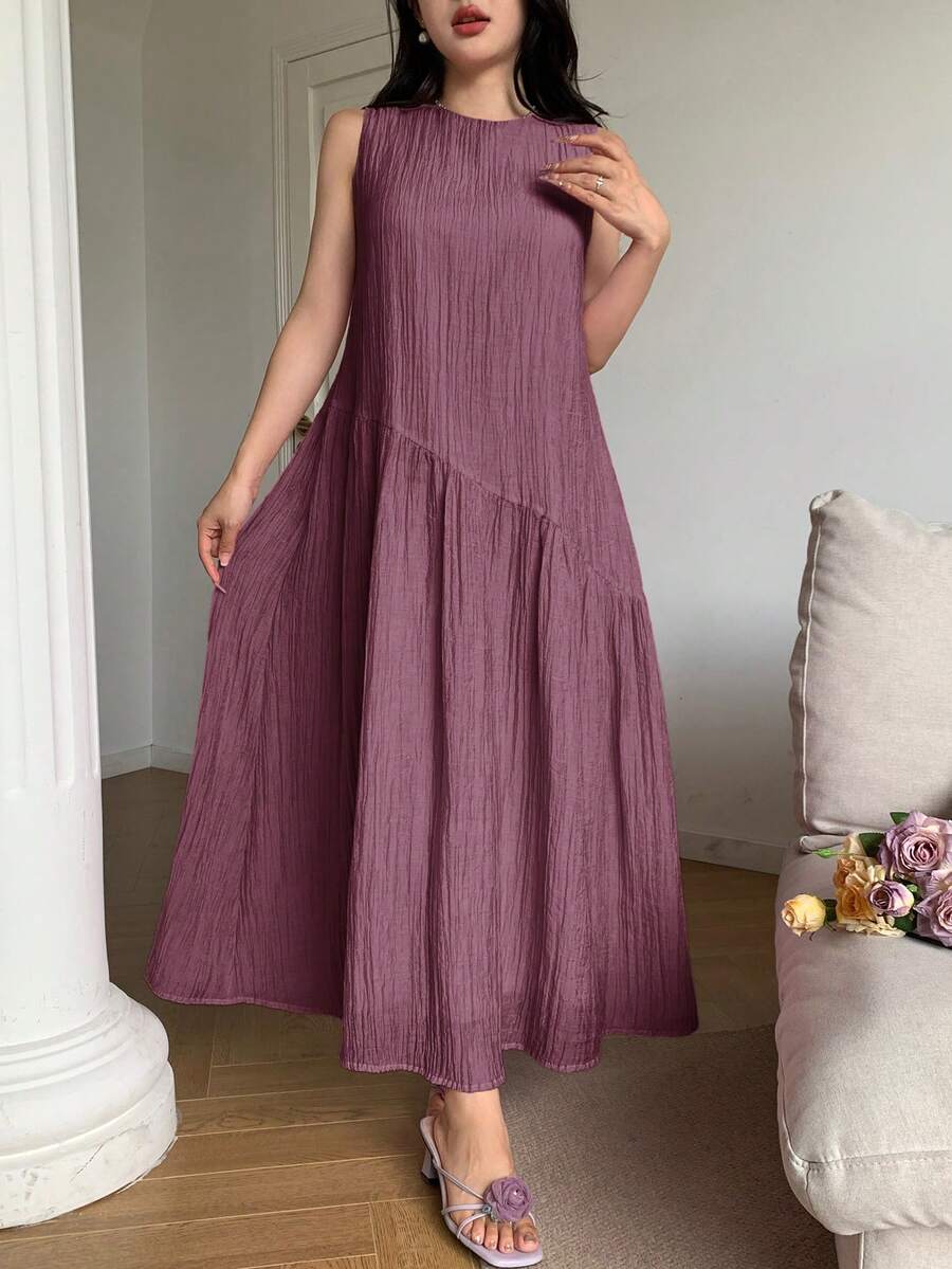 Feyla Đầm hè không tay dáng rộng, thoải mái, đa năng, thích hợp cho kỳ nghỉ. - Màu tím - Xem 1