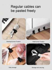 10-100pcs Sachets Of Cable Organizer With Straps For Under-Desk Cable Management. Multi-Purpose Cable Ties Suitable For Computer Cable Management, Desktop Cable Fasteners, Cable Organizers, And Cable Ties. - Black - View 4