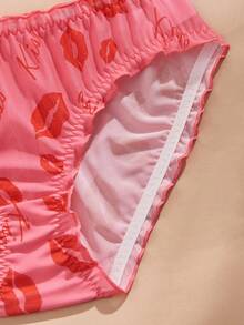 Eraneu 2条装女士粉色嘴唇和爱心图案荷叶边内裤，情人节 - 紅色 - 查看 6