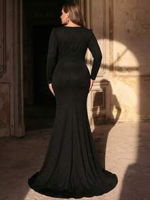 Aureia Đầm dạ hội cỡ lớn thanh lịch, lãng mạn, cổ tròn, eo xếp ly, đính ngọc trai, dáng đuôi cá, thích hợp cho đám cưới, tiệc tùng, lễ kỷ niệm, trang phục dạ hội (Thiết kế đính kết) - màu đen - Xem 6