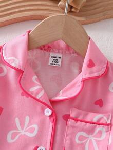女婴蝴蝶结爱心领开衫短袖长裤睡衣套装 - 粉色 - 查看 6