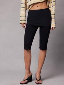 Hauture Women's Sheer Capri With Foldover Skirt - Black - View 5