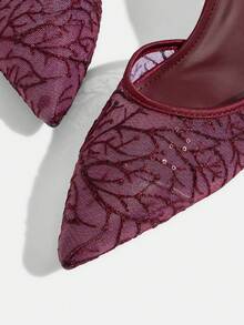 CUCCOO TILAWA Burgundy Wedding Shoes Women's Shoes Fashion Mesh Pointed Ankle Buckle Strap Stiletto Sandals Women's Temperament Elegant And Comfortable Versatile High Heels - Burgundy - View 5