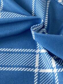 2 pièces Ensemble Top à manches courtes col rond gris décontracté et pantalon à carreaux bleus pour jeune garçon, tenue de détente d'été - Bleu ciel - Voir 6