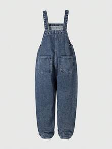 Tween Girls' Denim Bib Pants And Jumpsuit, New Casual Fashion Cargo Pocket Design Washed Blue Denim Bib Pants - Blue - View 2