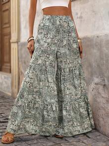 Brillora 女士时尚休闲优雅浪漫度假弹力腰带柔软印花长裤，春季女装，沙滩女装，休闲女装波西米亚风阔腿裤，波西米亚风长裤，波西米亚风阔腿夏季长裤，女士长裙，女士波西米亚风长裙，女士印花长裙 - 彩色 - 查看 7