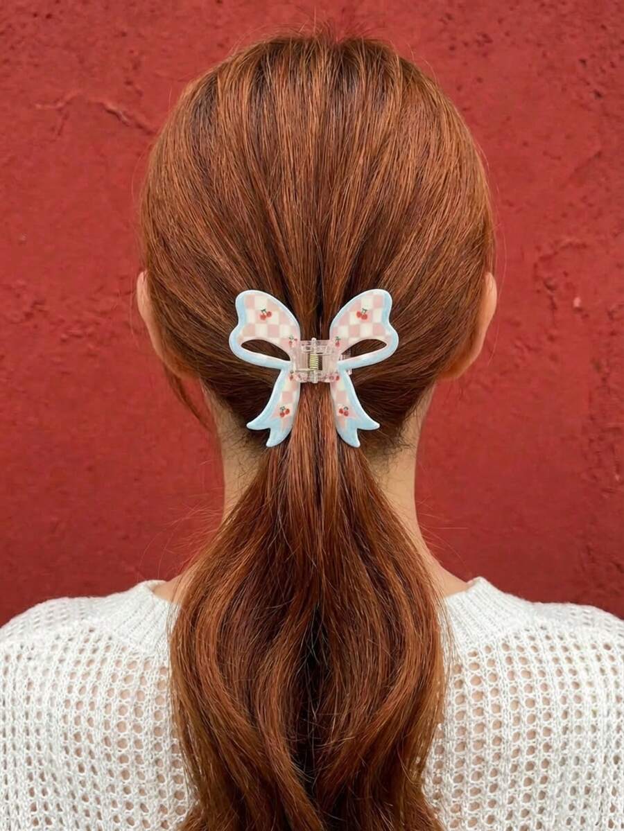 Joivida Pinza de pelo con lazo floral y cereza de resina, estilo natural elegante, accesorio de pelo para mujer para uso diario, vacaciones, boda y fiesta - Multicolor - Ver 1