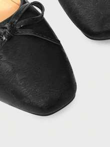 ROMWE Goth 女士时尚系带圆头蝴蝶结装饰套脚鞋，印花软底玛丽珍鞋，适合派对、通勤和休闲穿着，春秋季情人节 - 黑色 - 查看 7