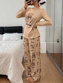 Dream Adore 2pcs Women's Cute Bear Print Long Sleeve Pajama Set - Multicolor - View 3