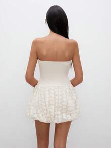 ATUI Studio Women's Summer Elegant Floral Embroidery Patchwork Bandeau Mini Dress - Apricot - View 4