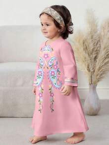 SHEIN 优雅可爱的女婴碎花长袖连衣裙 - 彩色 - 查看 4