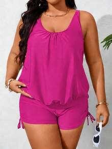 Swim Lushoire Plus Size Women Comfortable Fabric Slimming Bikini Set, Plus Size Backless Bikini Top - Hot Pink - View 5