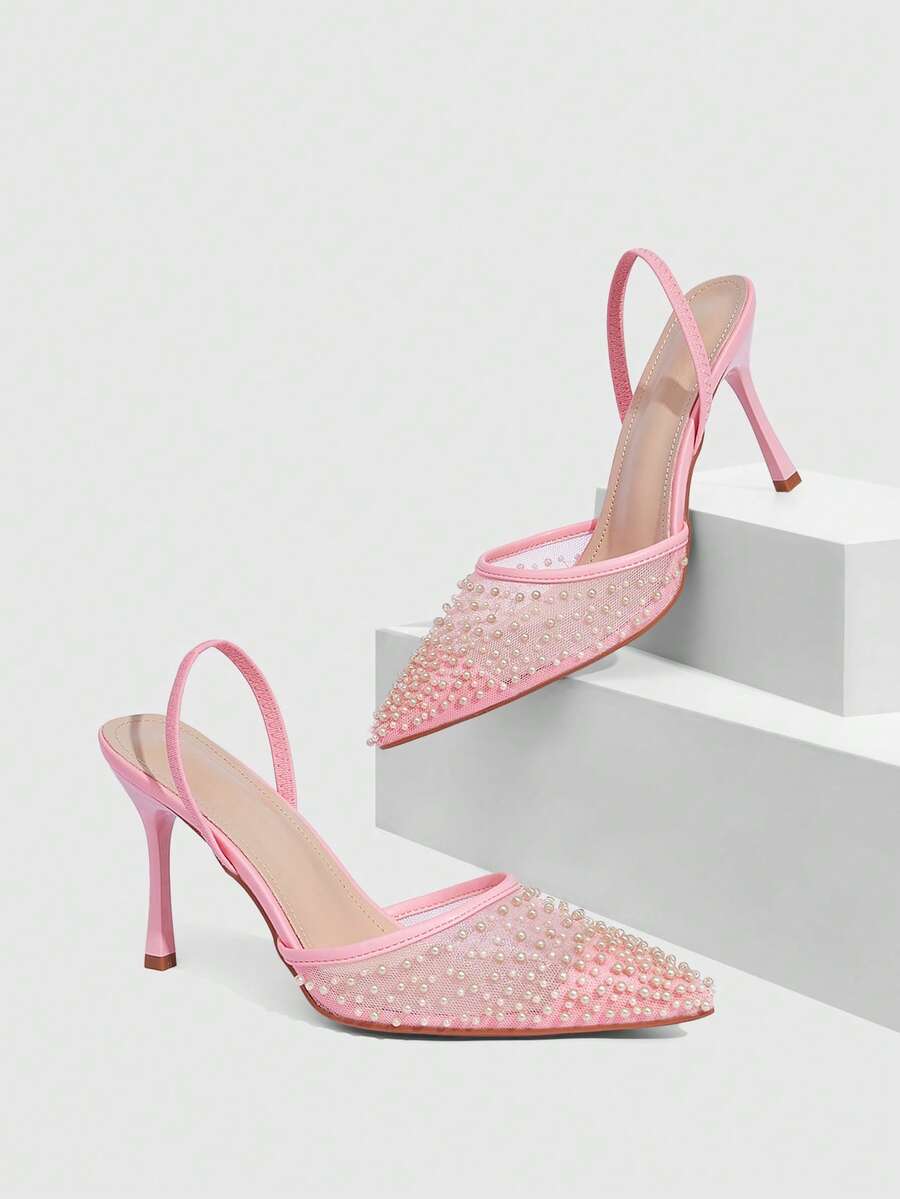 CUCCOO SZL Women's Fashionable Elegant Party Rhinestone Decorated Pumps Spring Shoes - Pink - View 1