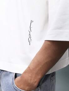 PLAYBOY X SUMWON Herren Oversized Boxy Dreiviertel Ärmel Rundhals T-Shirt mit großem Logo Muster auf der Rückseite, lässiger Streetwear Stil Baumwoll Jersey T-Shirt - Weiss - Übersicht 6