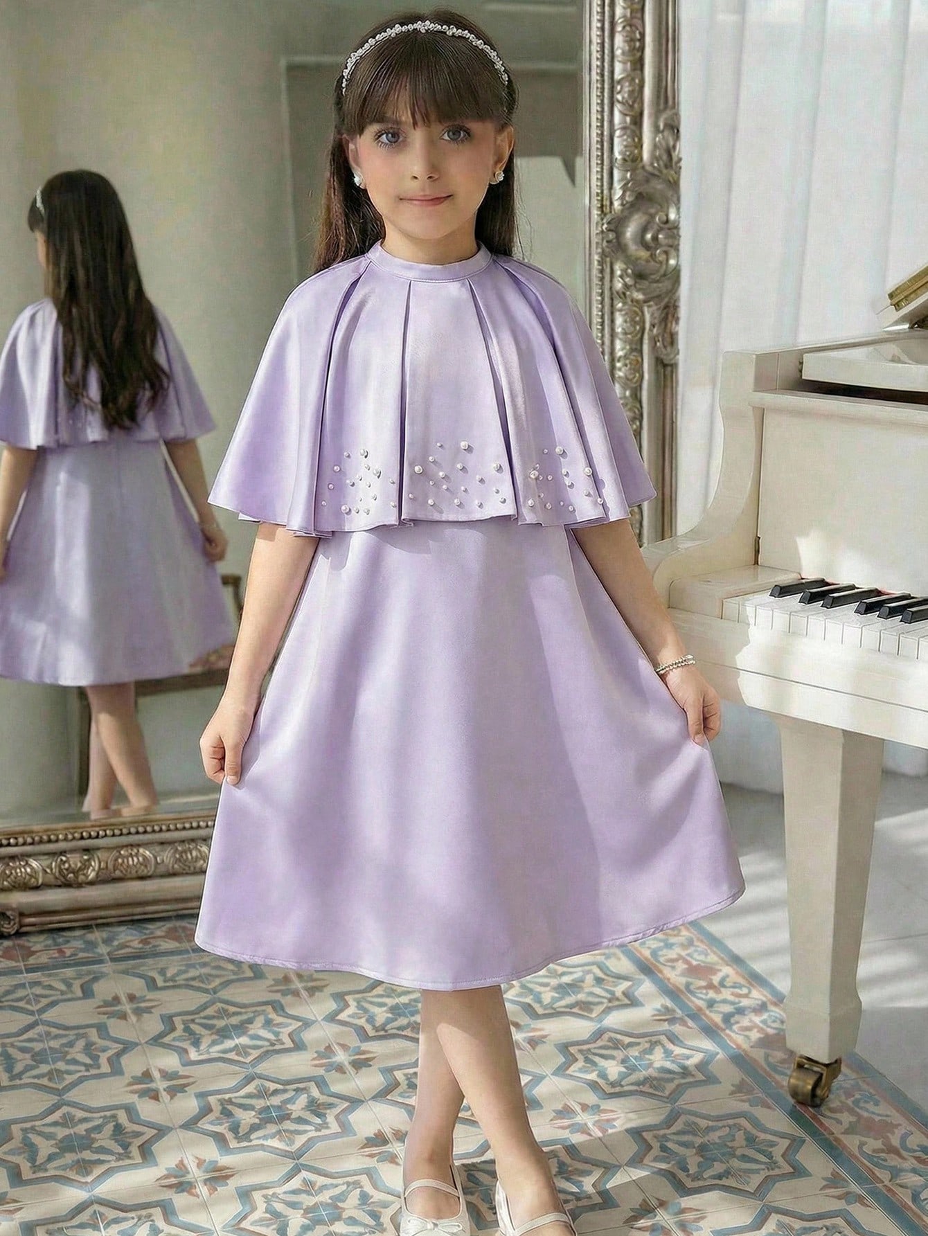 فستان فضفاض أنيق للفتيات المراهقات بياقة مستديرة ب...