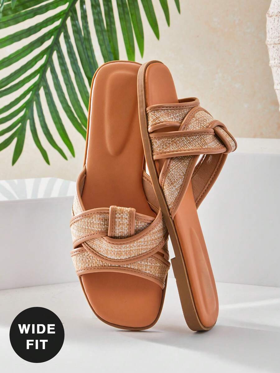 SHUZIA Women's Wide-Fit Minimalist Casual Comfy Crisscross Flat Sandals - Apricot - View 1