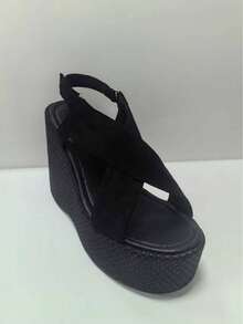 Sugerpunk 女士厚底凉鞋，露趾坡跟拖鞋，时尚鞋履 - 黑色 - 查看 13