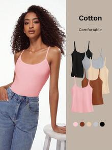 SHEIN BASICS 纯色修身休闲吊带背心，夏季百搭 - 淺粉色 - 查看 10