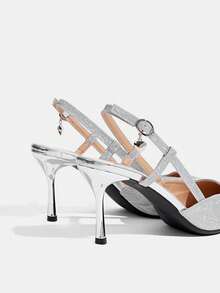 CUCCOO TILAWA 1-Strap Buckle Sandals, Party Shoes, Office High Heels, Fashion Sandals, Backstrap Design, Lightweight Shoes, High Heel Sandals, Lace-Up High Heels, Night Out Shoes, Women's Fashion - Silver - View 5